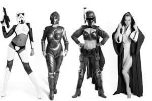 Burlesque performers pose in Star Wars costumes