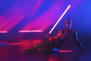 A burlesque performer dances in a Star Wars costume